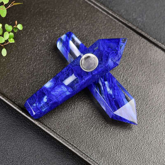 Natural Blue Melting Stone Smoking Pipe Quartz Crystal Wand Point Reiki Obelisk