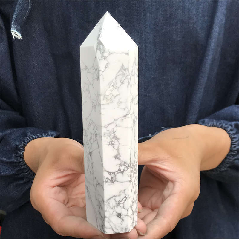 590g Howlite Obelisk Quartz Crystal Wand Point Tower Decor Healing Gem