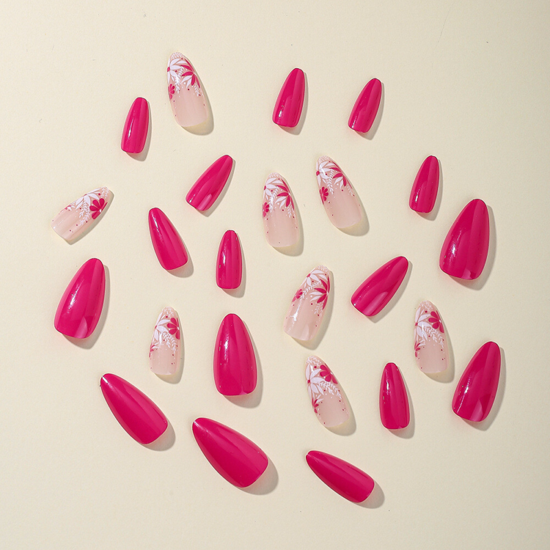 Flowers False Nail Short Almond Pure Color Press on Nails for Nail Art 24pcs