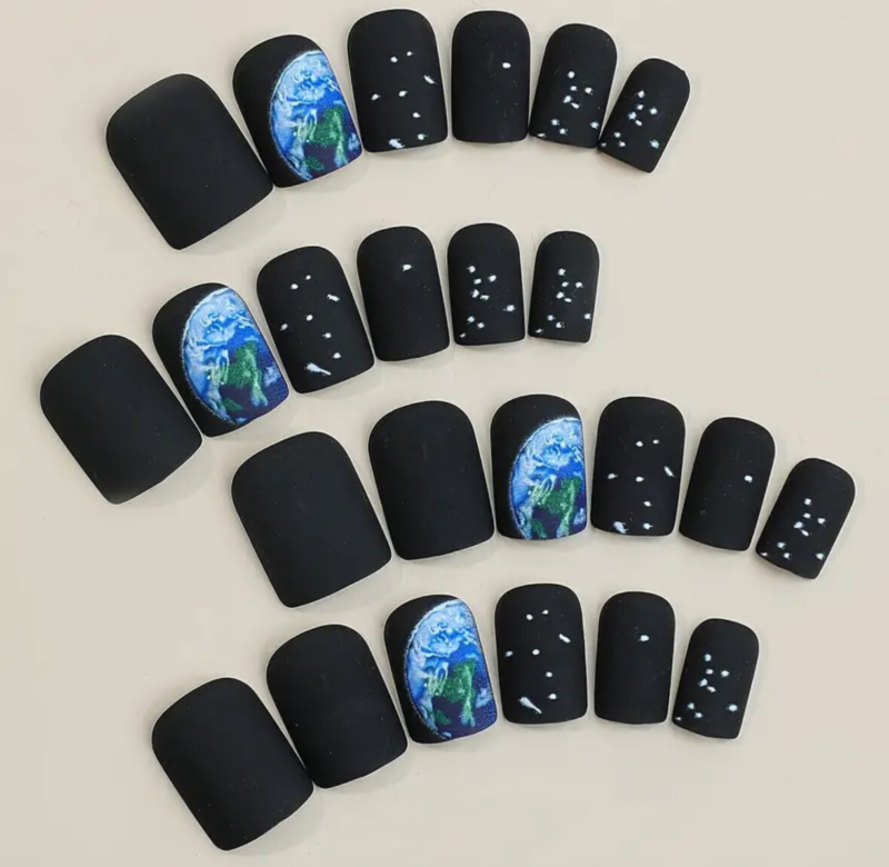 24pcs Press On False Finger Nails Fake Nails Glittered Solid Colours 52 Options