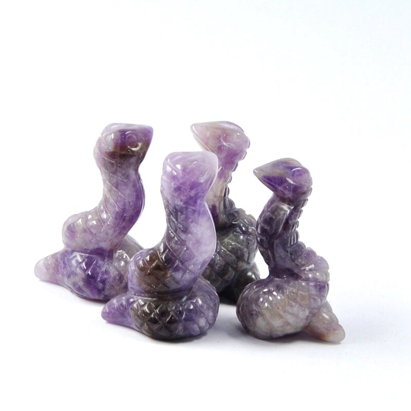 Natural Quartz Crystal Carved Snake Viper Healing Stone Cobra Animal Decor Reiki