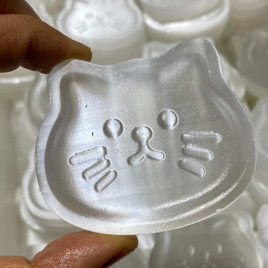 Natural Gypsum Selenite cat Hand Carved Quartz Crystal Reiki healing 1PC