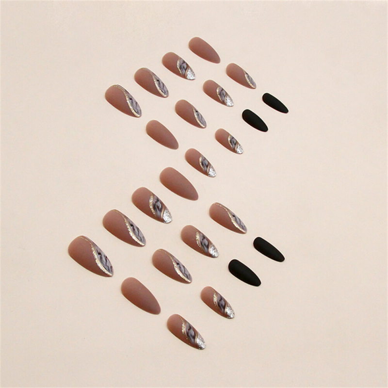 French Blooming Winter False Nail Short Almond Press on Nails for Nail Art 24pcs
