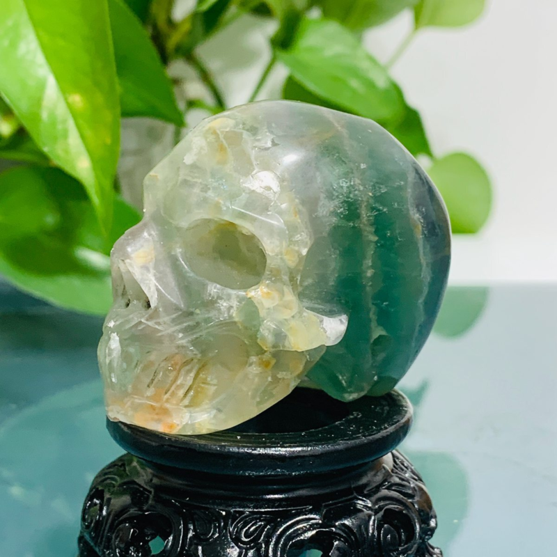 188g Natural Colourful Fluorite Hand Carved Crystal Skull Meditation Medium