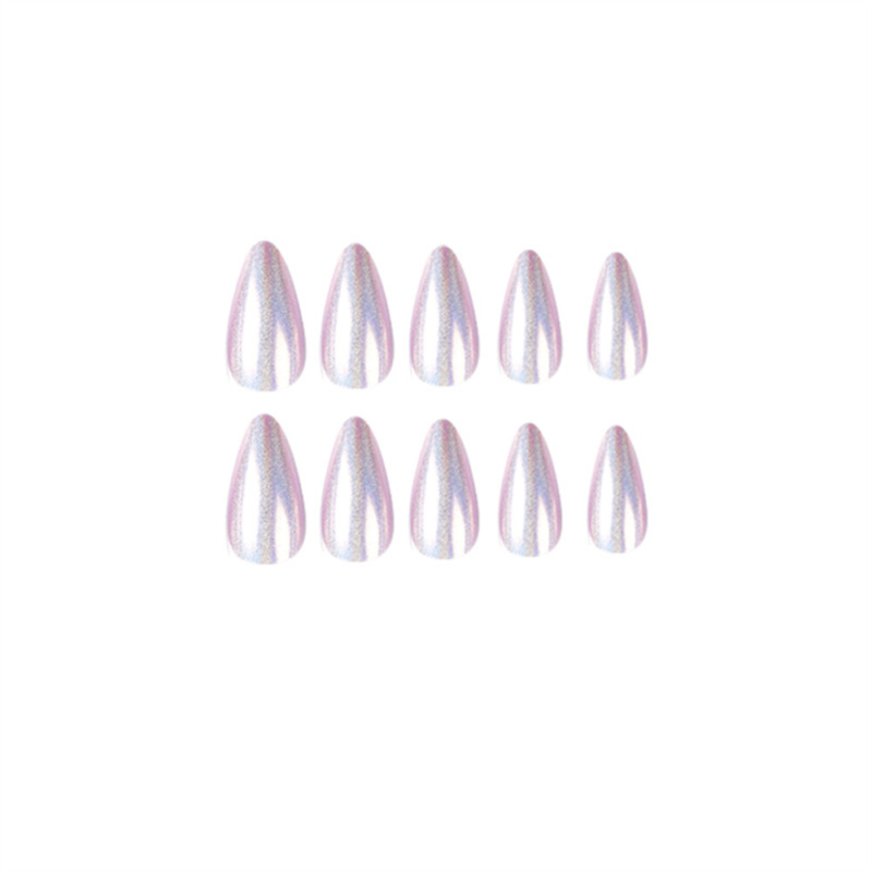 Laser Purple Aurora False Nail Short Almond Press on Nails for Nails Art 24pcs