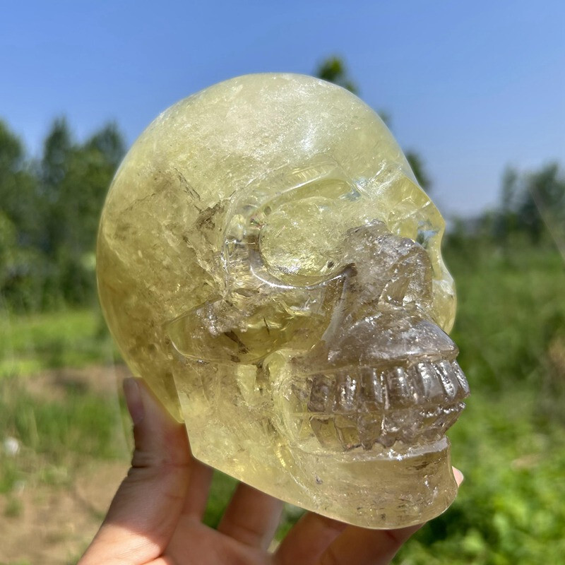 4.2LB Natural smoky citrine Skull Hand Quartz Crystal Skull Reiki Healing