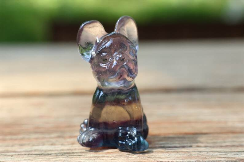 1.6" Natural Carved Fluorite dog Reiki Crystal Skull Crystal Heal Decor Gift 1PC