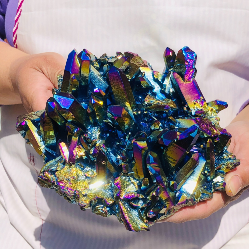 2.9LB Color Flame Aura Electroplate Quartz Crystal Specimen Healing point 447