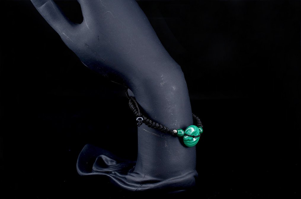 First quality natural Malachite rope bracelet - Height: 16 mm - Width: 16 mm- 9 g