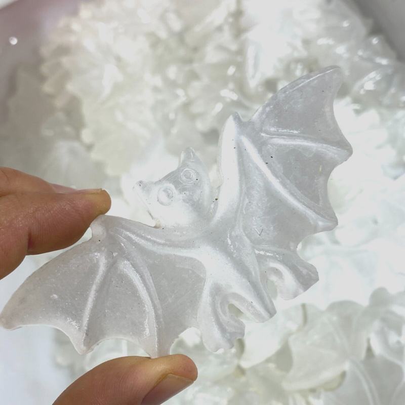 Natural Gypsum Selenite bat  Hand Carved Quartz Crystal Reiki healing 1PC