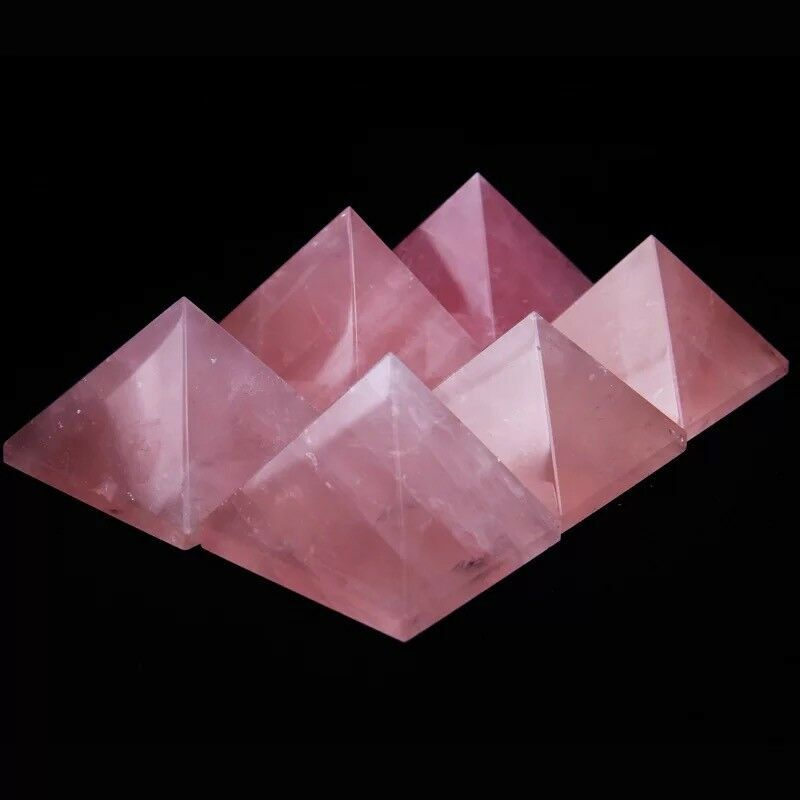 Natural Pink Rose Quartz Crystal Pyramid Healing Mineral Energy Gem Tower Decor