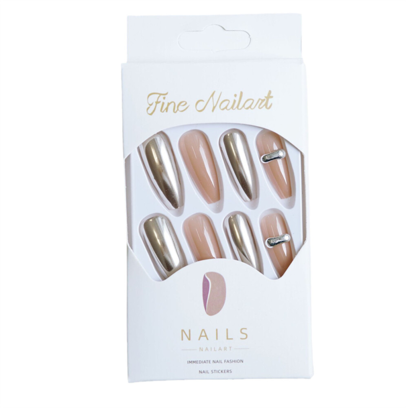 Mirror Nude Color Fake Nail Long Coffin Tips Press on Nails for Nail Art 24pcs