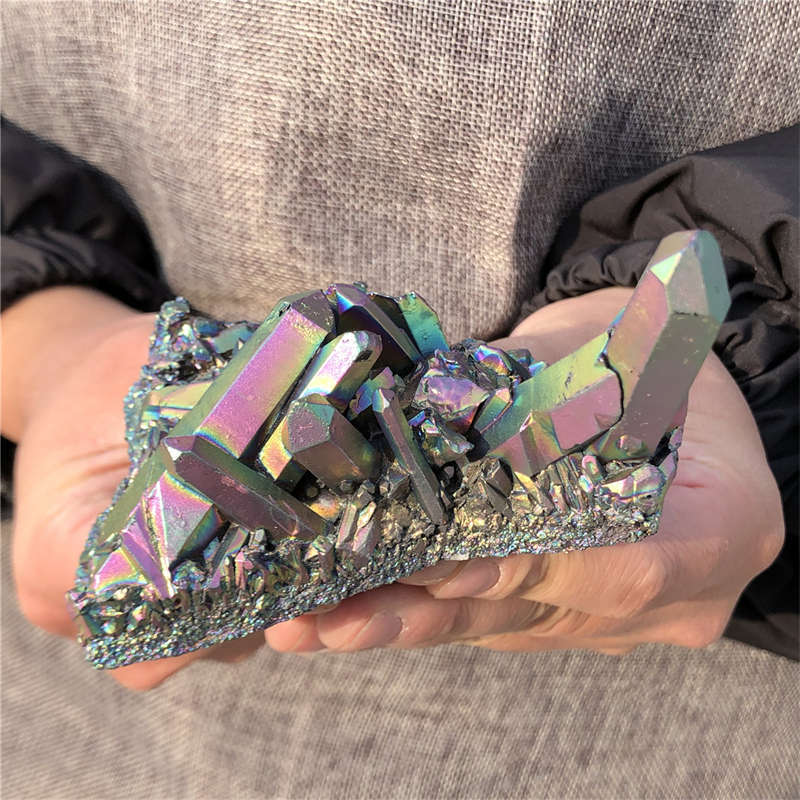 250g Electroplate Rainbow cluster quartz crystal mineral specimen reiki healing