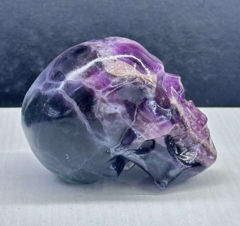 Natural Big skull of colorful fluorite quartz crystal Random 1PC