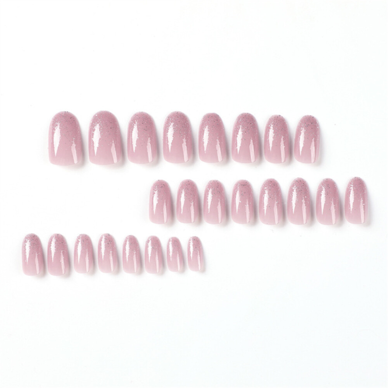 Diamond Pink Winter False Nail Short Almond Press on Nails for Nails Art 24pcs