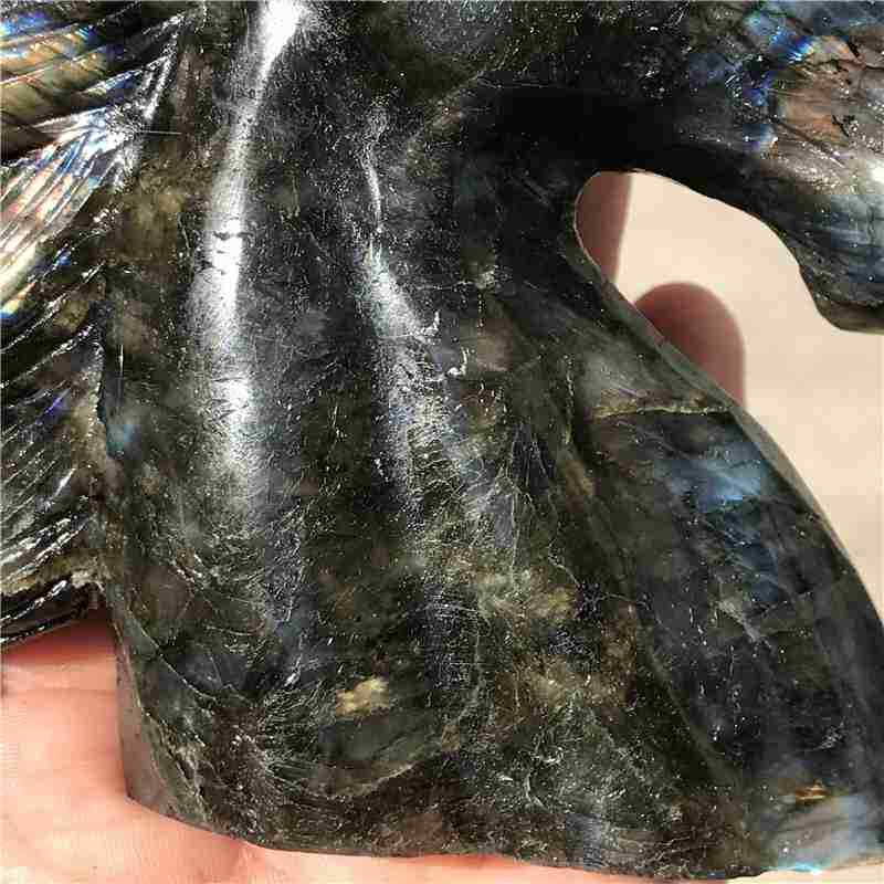 0.42kg Natural Labradorite unicorn carved Quartz Crystal skull Healing