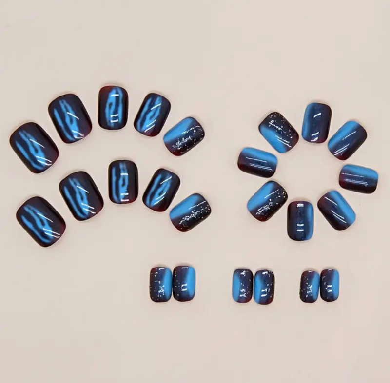 24pcs Press On False Finger Nails Fake Nails Glittered Solid Colours 52 Options