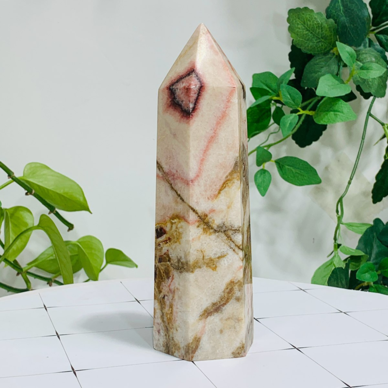 652g Natural Pork Stone Quartz Obelisk Crystal Wand Point Tower Reiki Healing