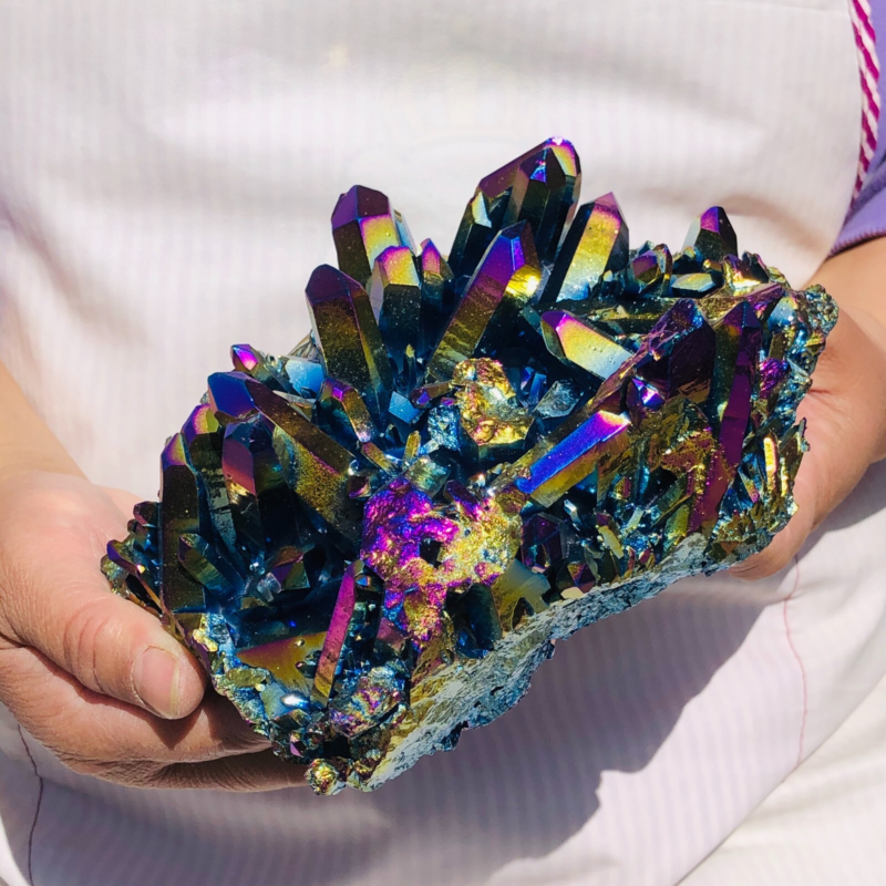 2.9LB Color Flame Aura Electroplate Quartz Crystal Specimen Healing point 447