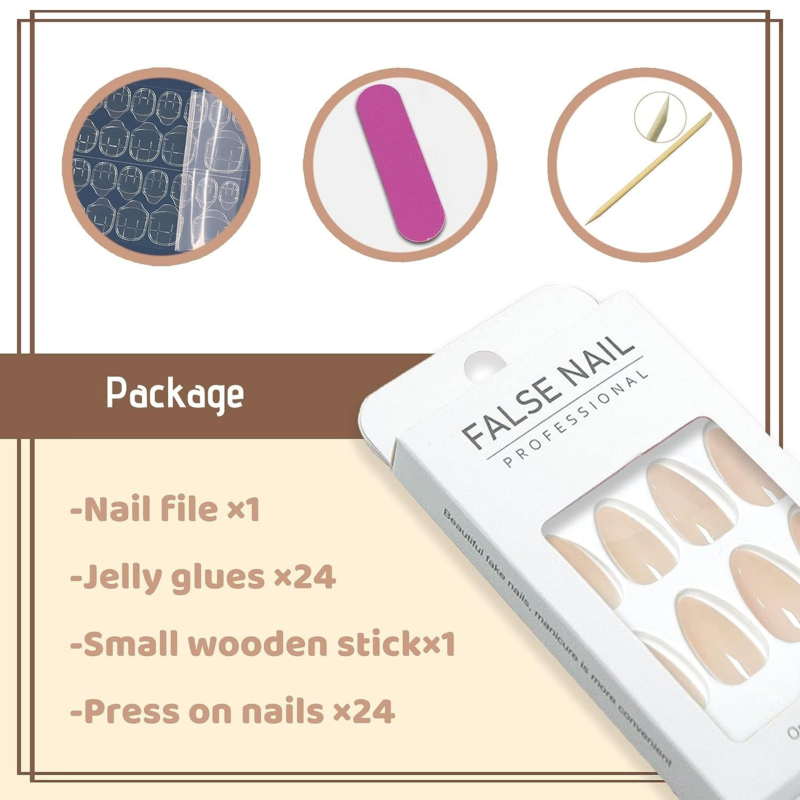 YOSOMK Nude Press on Nails Almond Shaped Fake Medium 1A-Nude&Natural