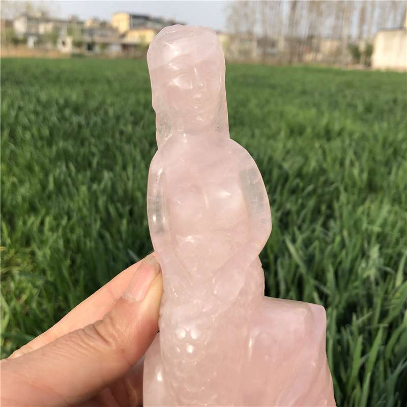 0.51kg Natural rose quartz mermaid carved Quartz Crystal skull Healing