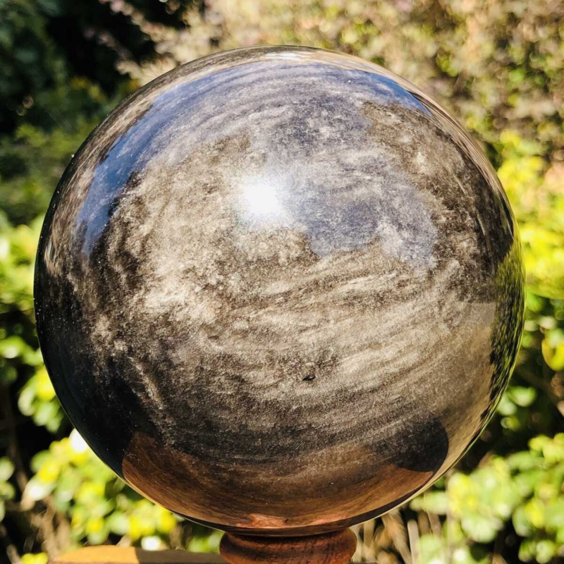 1270G HUGE Natural Silver Obsidian Sphere Crystal quartz Ball Healing 781