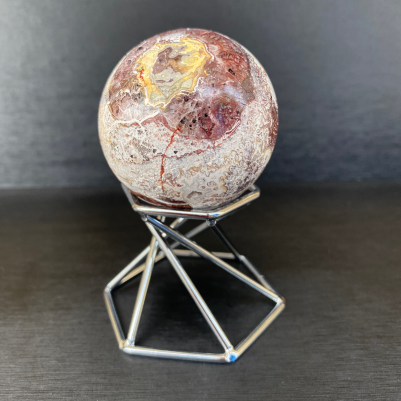 164g Natural Mexican agate ball crystal quartz sphere reiki healing Gem+ Stand