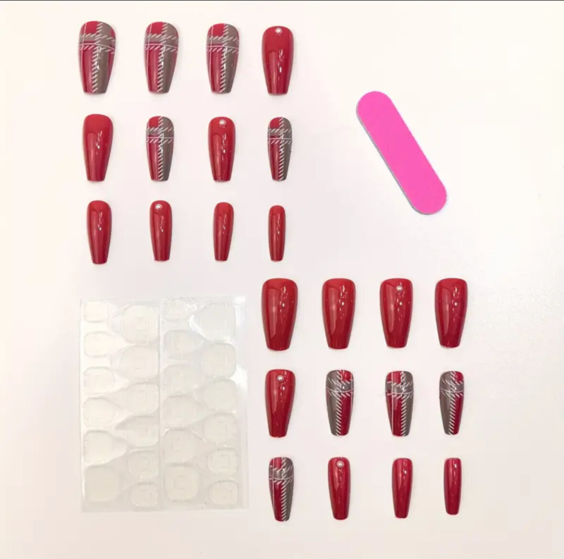 24pcs Press On False Finger Nails Fake Nails Glittered Solid Colours 52 Options