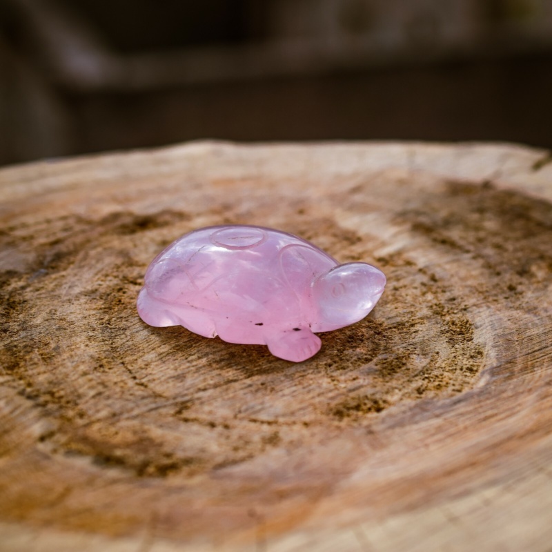 Rose Quartz Turtle Totem Spirit Animal Fetish Stone Figurine 3 Inch Hand Carved