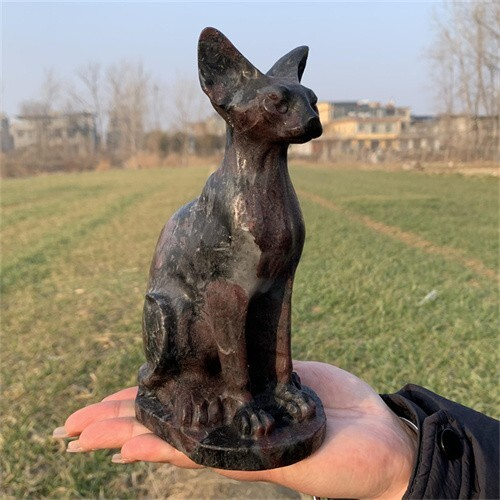 1.46kg Natural Carved Garnet Cat Figurines Reiki Quartz Crystal Skull Decor