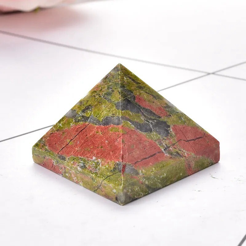 Natural Unakite Epidote Quartz Crystal Orgone Energy Pyramid Healing Stone Tower