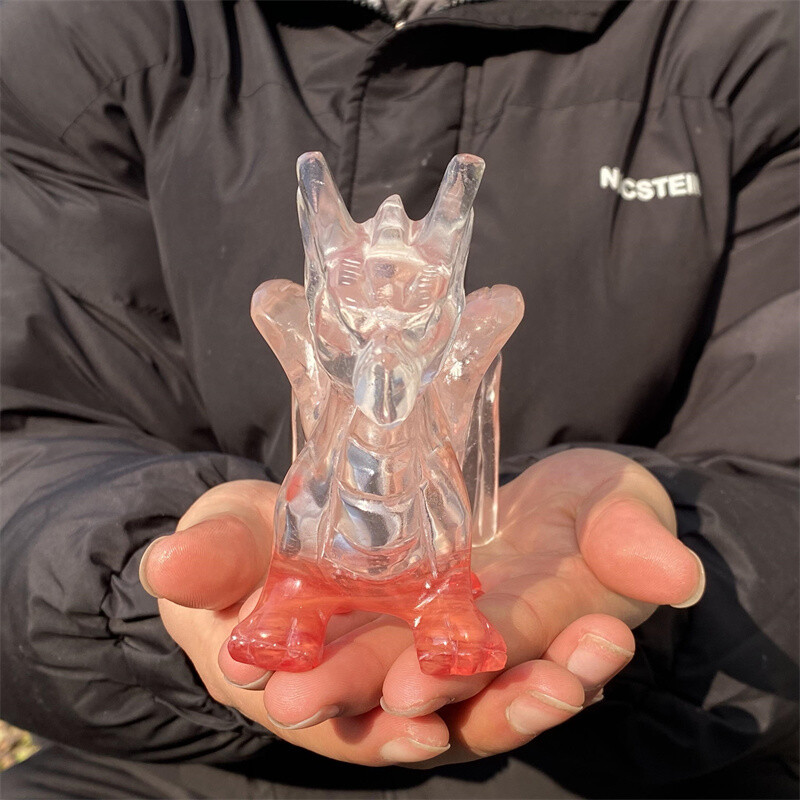 1.16LB Melting stone Carved Dragon Skull Quartz Crystal Figurine Gem Decor Gift