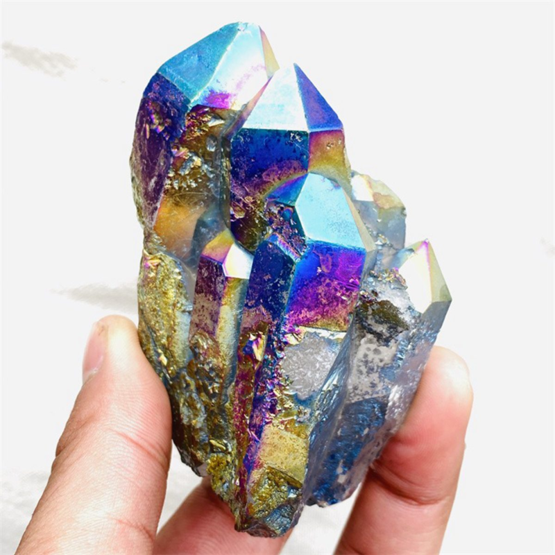 120gColor Flame Aura Electroplate Quartz Crystal Cluster Specimen Healing Stone