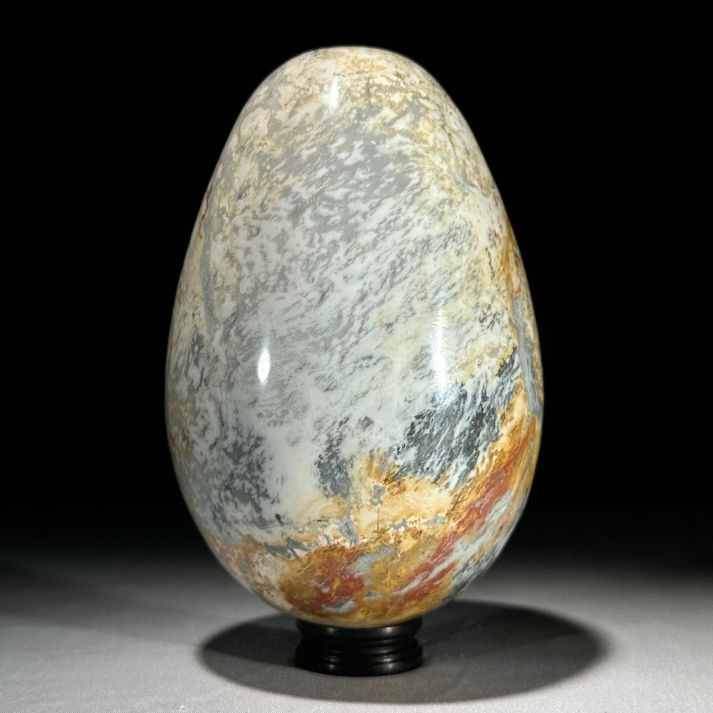 Beautiful Egg-Shaped Maligano Jasper on custom stand - Maligano Jasper - Height: 14 cm - Width: 7 cm- 2400 g
