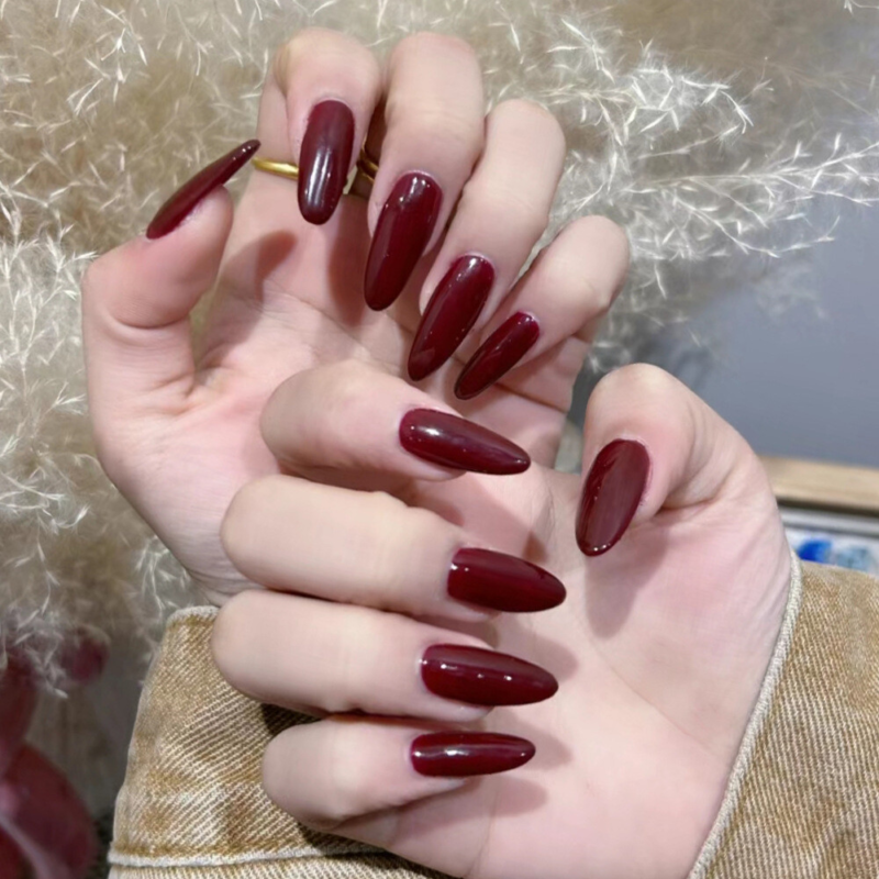Festival Cherry Red False Nail Short Almond Press on Nails for Nail Art 24pcs