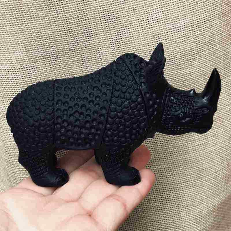 0.33kg Natural obsidian rhinoceros carved Quartz Crystal skull Healing