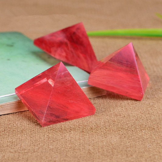 Natural Red Smelting Gemstone Pyramid Energy Quartz Crystal Tower Gem Healing
