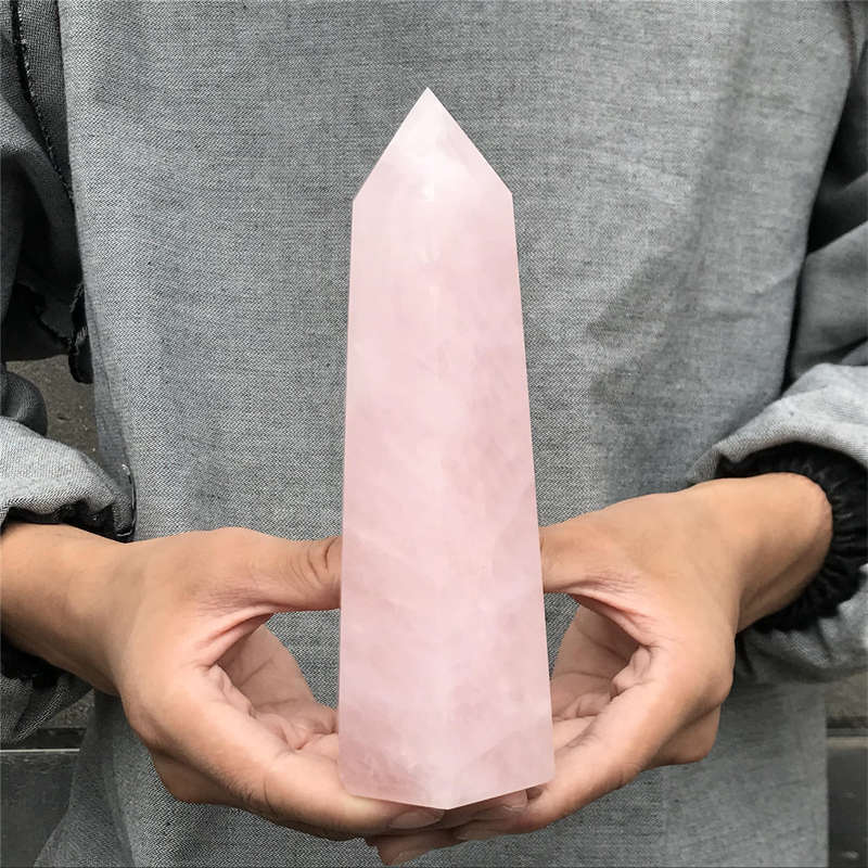 950g Natural Rose Quartz Obelisk Quartz Crystal Point Wand Healing Gem