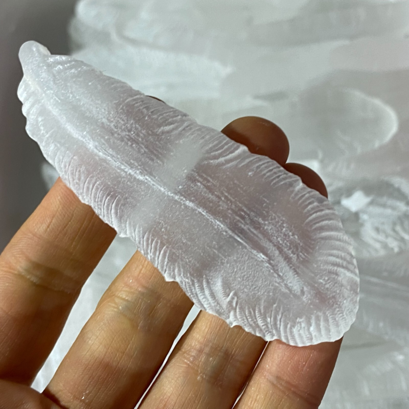 2"+Natural Gypsum Selenite feather Hand Carved Quartz Crystal Reiki healing 1PC