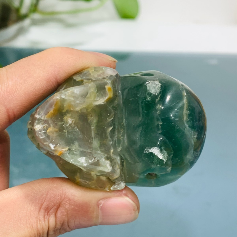 188g Natural Colourful Fluorite Hand Carved Crystal Skull Meditation Medium