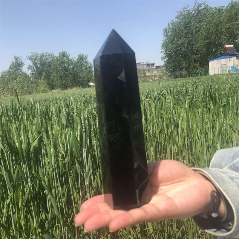 690g Natural Obsidian Obelisk Quartz Crystal Point Wand Tower Healing