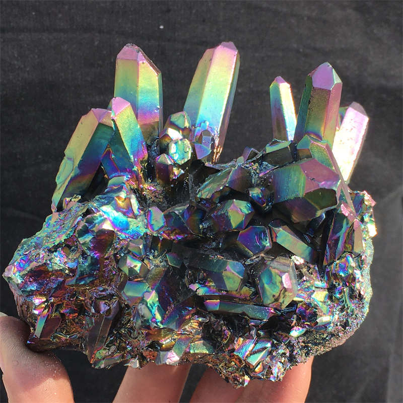 580g Electroplate Rainbow cluster quartz crystal mineral specimen reiki healing