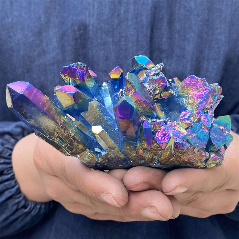 380g Electroplate Rainbow cluster quartz crystal mineral specimen reiki healing