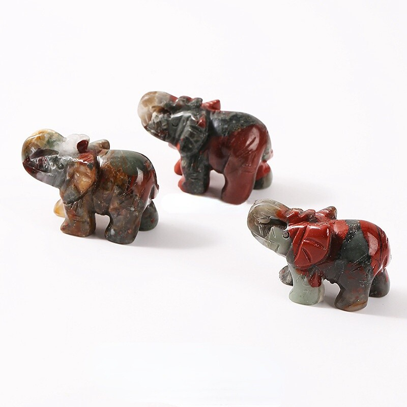 Natural Quartz Crystal Skull Carved Elephant Healing Gemstone Animal Sculpture