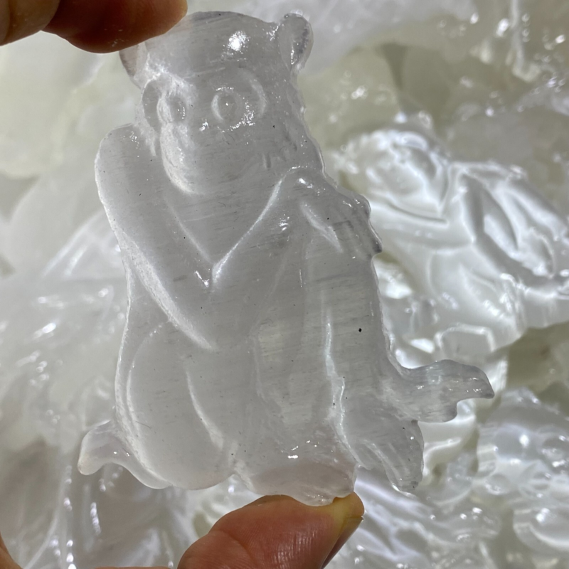 Natural Gypsum Selenite monkey Hand Carved Quartz Crystal Reiki healing 1PC