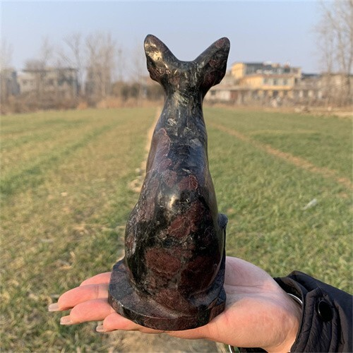 1.46kg Natural Carved Garnet Cat Figurines Reiki Quartz Crystal Skull Decor