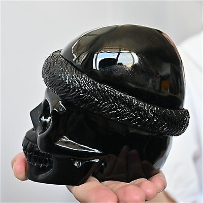 1.25kg Hand Carved Natural Obsidian Santa Hat Skull Reiki Crystal Skull decor Gi
