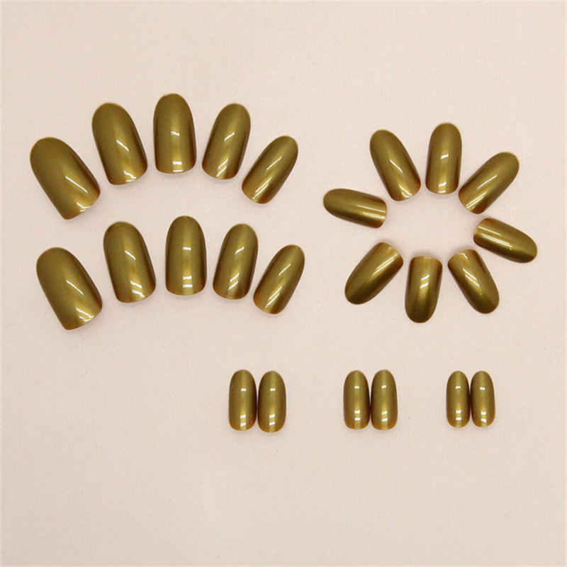 Aurora Gold Glossy False Nail Short Almond Press on Nails for Nail Art 24pcs