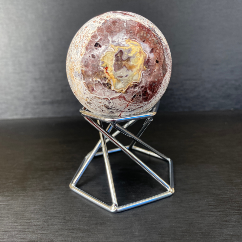 164g Natural Mexican agate ball crystal quartz sphere reiki healing Gem+ Stand