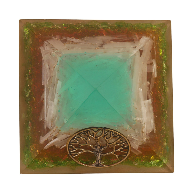Selenite &Peridot Stone Orgonite Orgone Pyramid Emf Protection Free Shipping